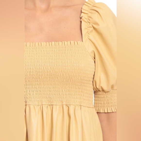 7 For All Mankind Faux Leather Puff Sleeve Fit & Flare Dress - Picture 8 of 8